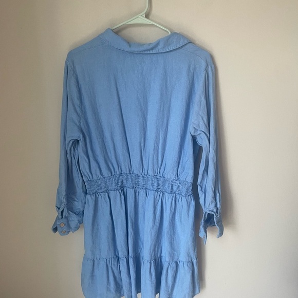 Zara Periwinkle Linen Sundress with Notched Collar and Cuffed Sleeves - Picture 5 of 6